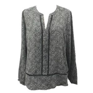 Michael‎ Kors Women’s Size L Long Sleeve Pullover V-Neck Blouse Black White Top